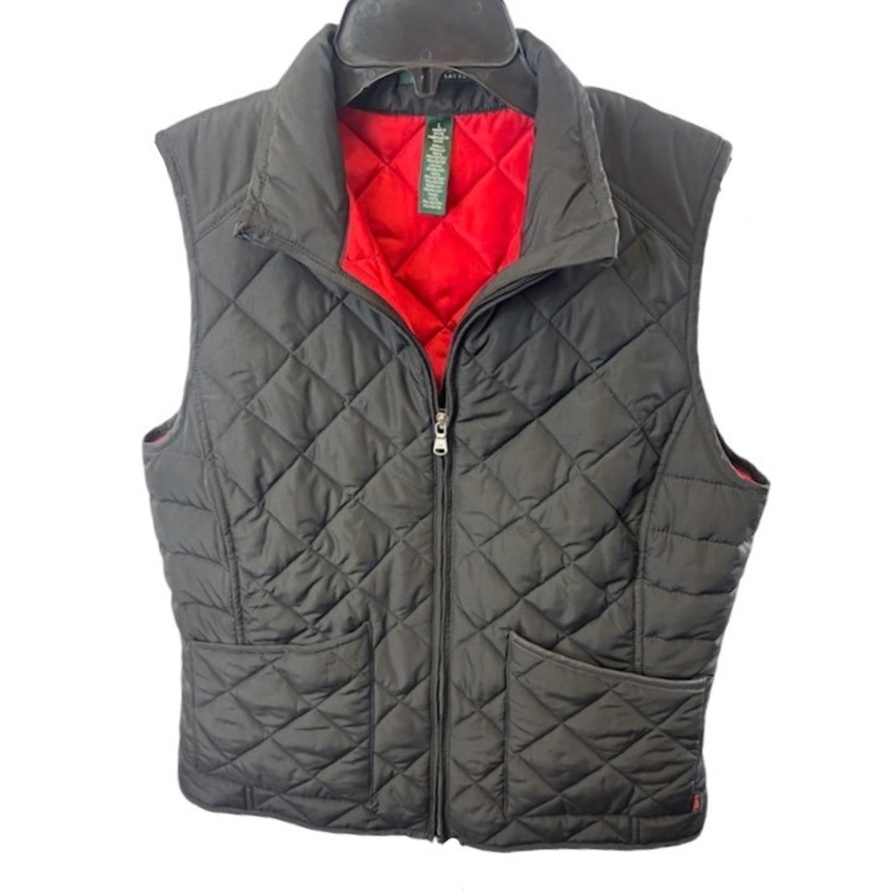 Lauren Ralph Lauren Women's Vest Black Red Quilted Puffer Jacket Size‎ Large